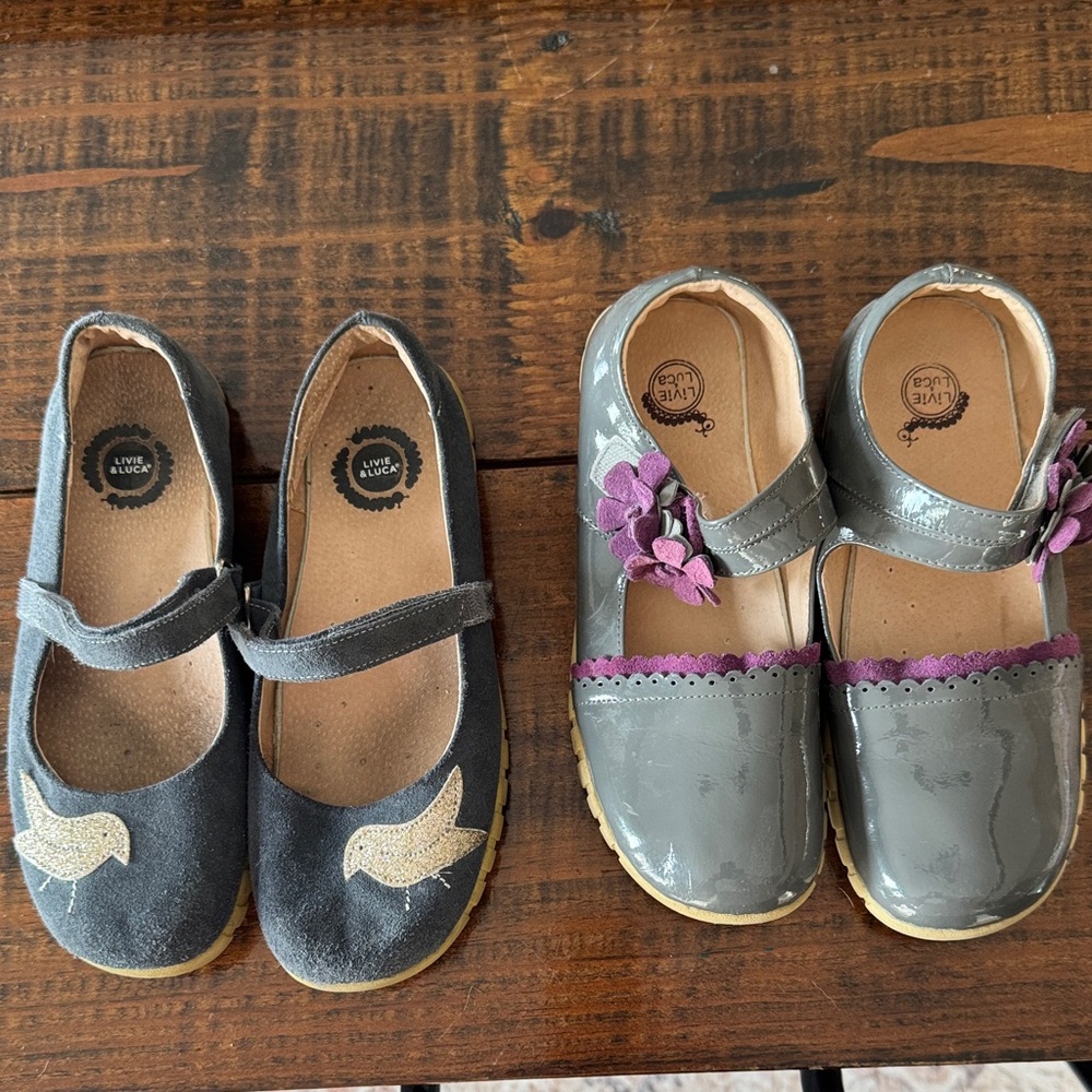 Livie & Luca Gray Dress Shoes with Purple Accents